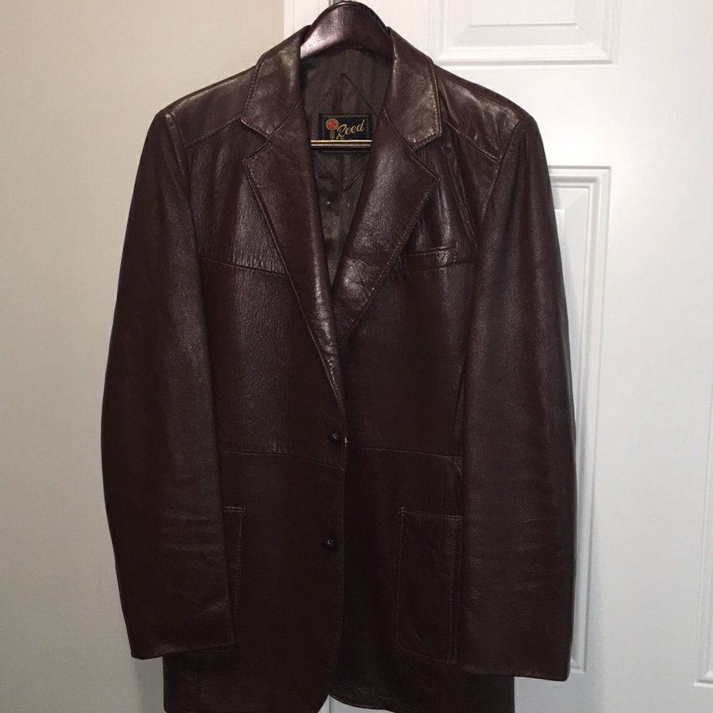 REED Leather lined brown dress Sport Coat Blazer hipster style retro Jacket L
